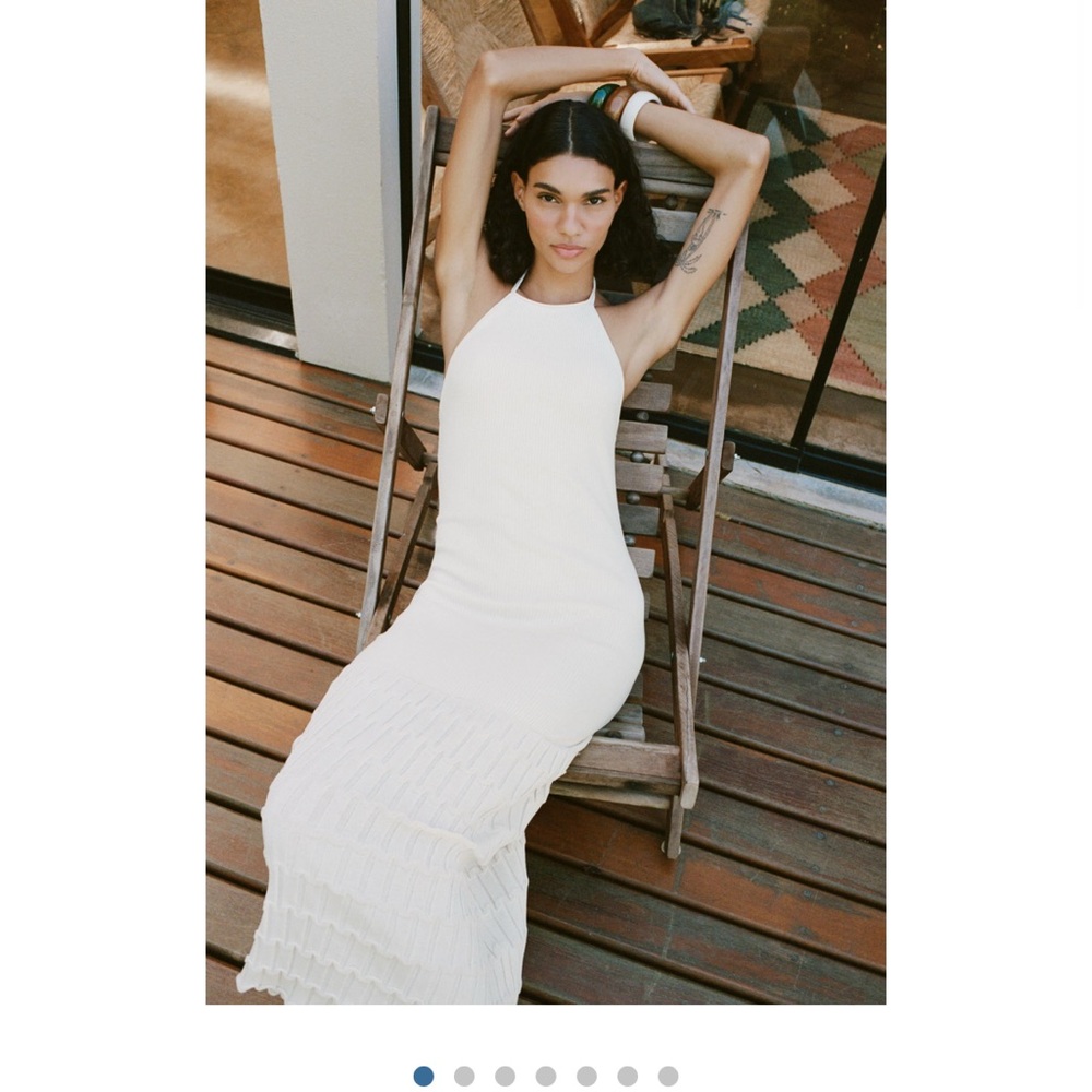 COMBINATION CROCHET DRESS Elegant White Halter Maxi Dress